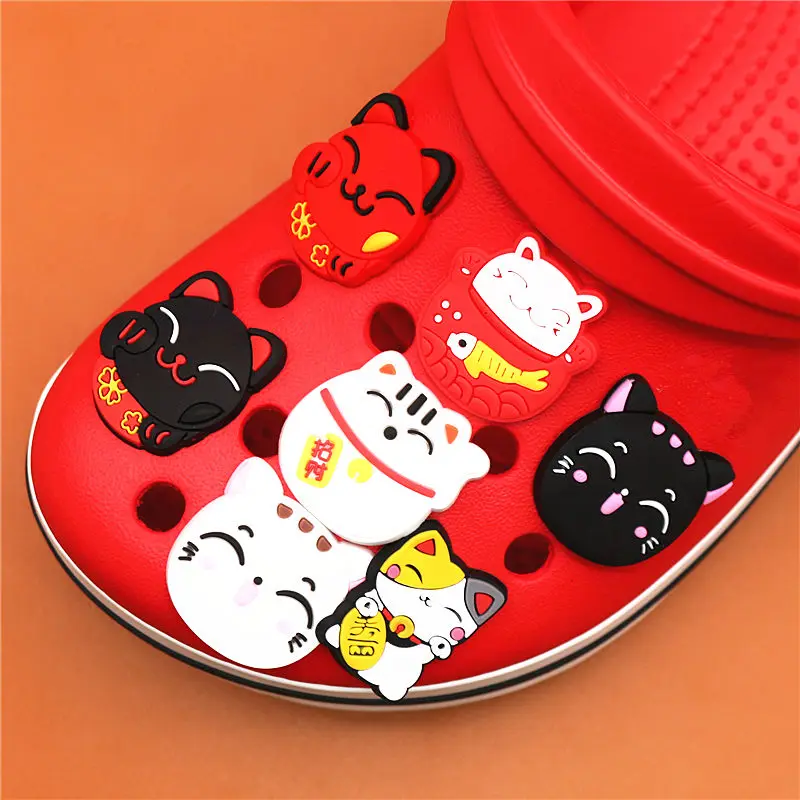 Single Sale 1pcs Shoe Charms Cute Cat Shoe Accessories Buckle Garden Shoes Decorations Fit Croc JIBZ Kid's X-mas Free Shipping
