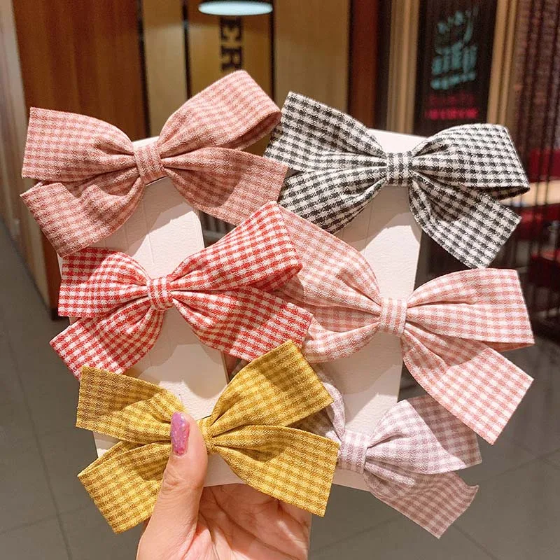 

ncmama New Women Girls Cute Plaid Bow Hairpins Sweet Hair Clips Headband Barrettes Lovely Hair Ornament Fashion Hair Accessories