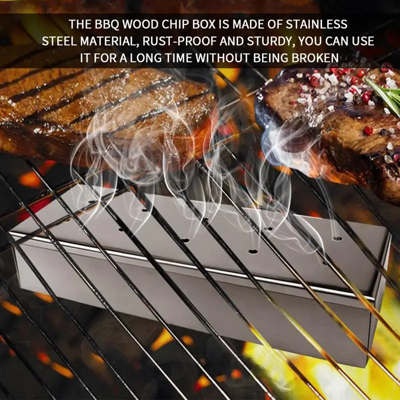 

BBQ Smoker Box Wood Chips For Indoor Outdoor Charcoal Gas Barbecue Grill Meat Infused Smoke Flavor Accessories Smoker Box