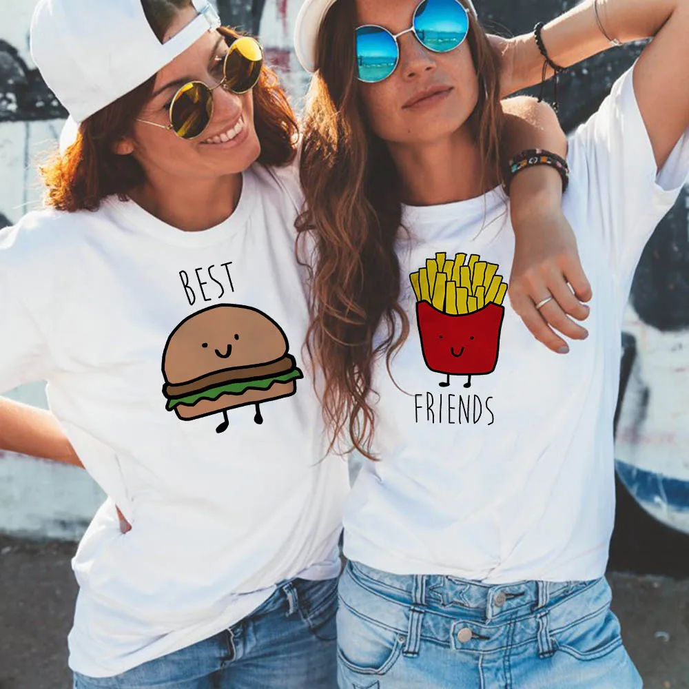 

Funny Design Best Friend Matching T-Shirt BFF T Shirt Women Fast Food Tee Shirt for Femme Cotton Tops Tees Hamburger and Fries