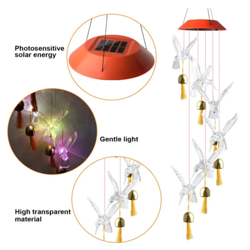 

Solar Powered LED Light Wind Chime Elegant Wall Hanging Decor Ornament Outdoor Gardening Home Living Room Outdoor Yard