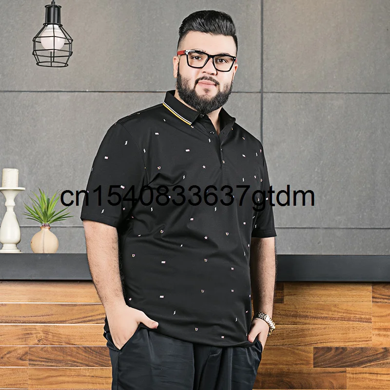 

Summer 2021 new men's fattening plus size fashion casual Lapel print short sleeve T-shirt