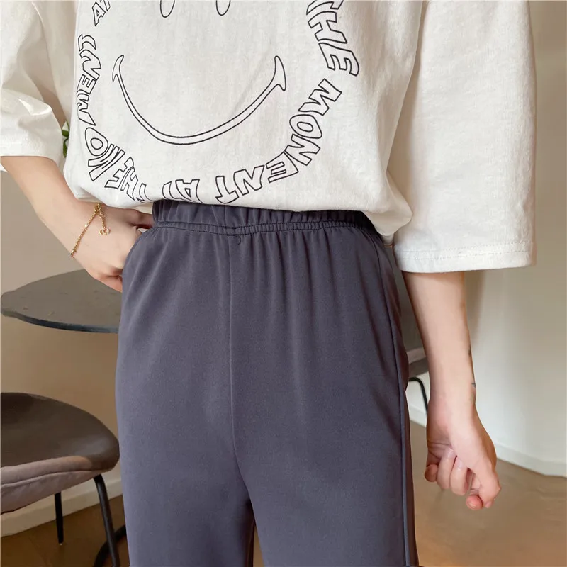 

#2166 Black Grey High Waisted Pants Women Loose Long Pants Split Casual Woman Pants Thin Korean Style Wide Leg Pants Summer 2021