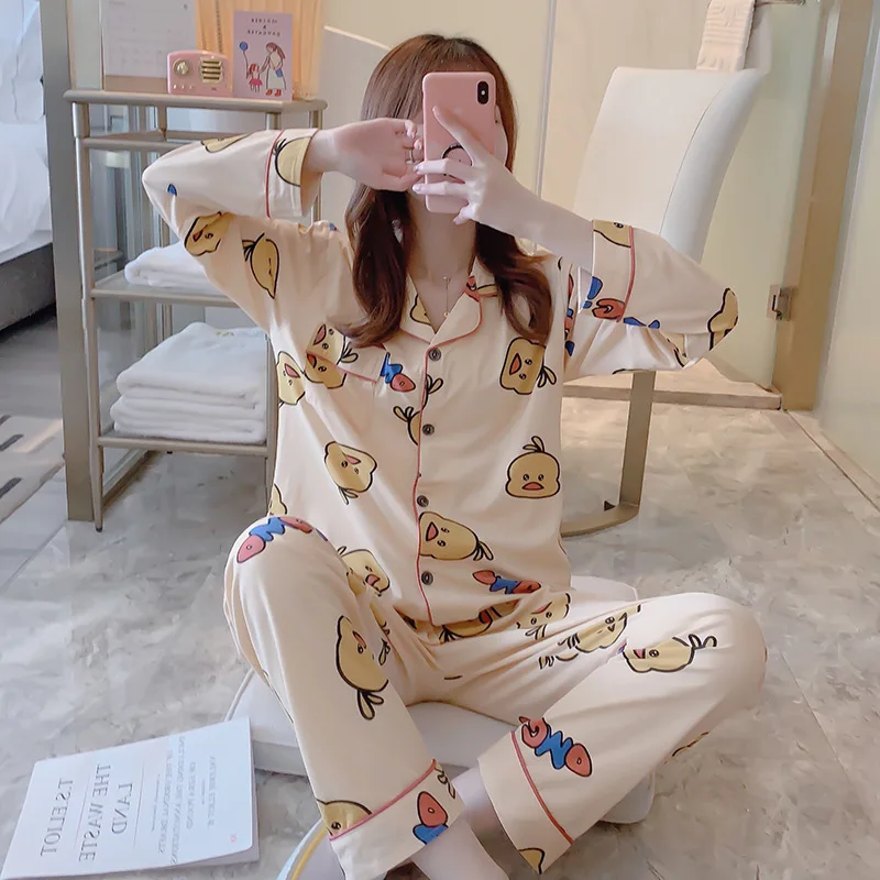 Корейская версия сладких молочных хлопковых пижам кардиган с длинными рукавами