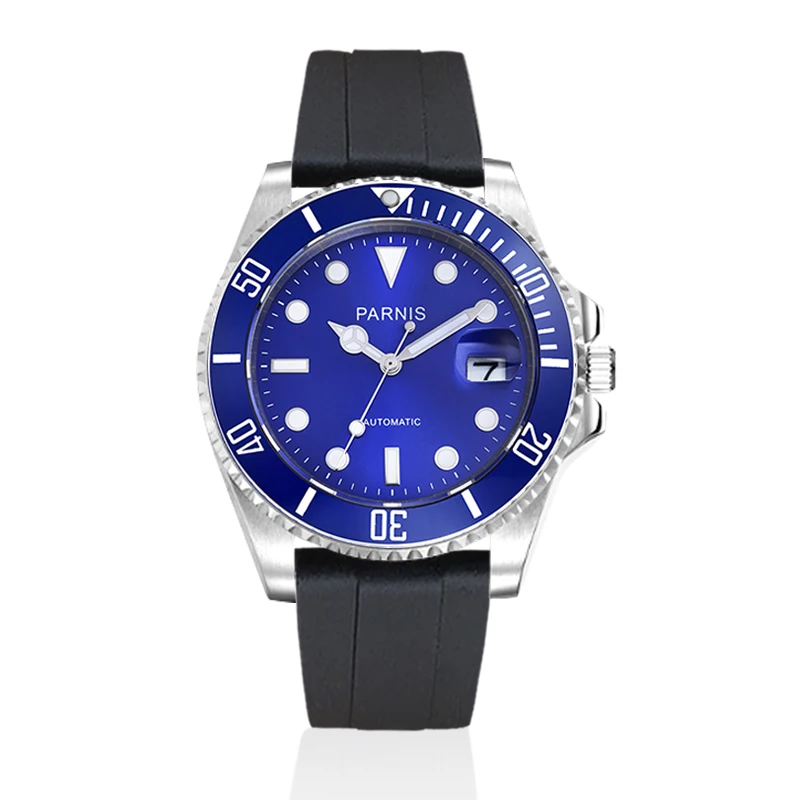 blue rubber Parnis 40 мм, Мужские автоматические механические часы, керамические, для дайвинга, 100 м, нержавеющая сталь, автоматические, для мужчин, t, Relogio Masculino - Color: blue rubber