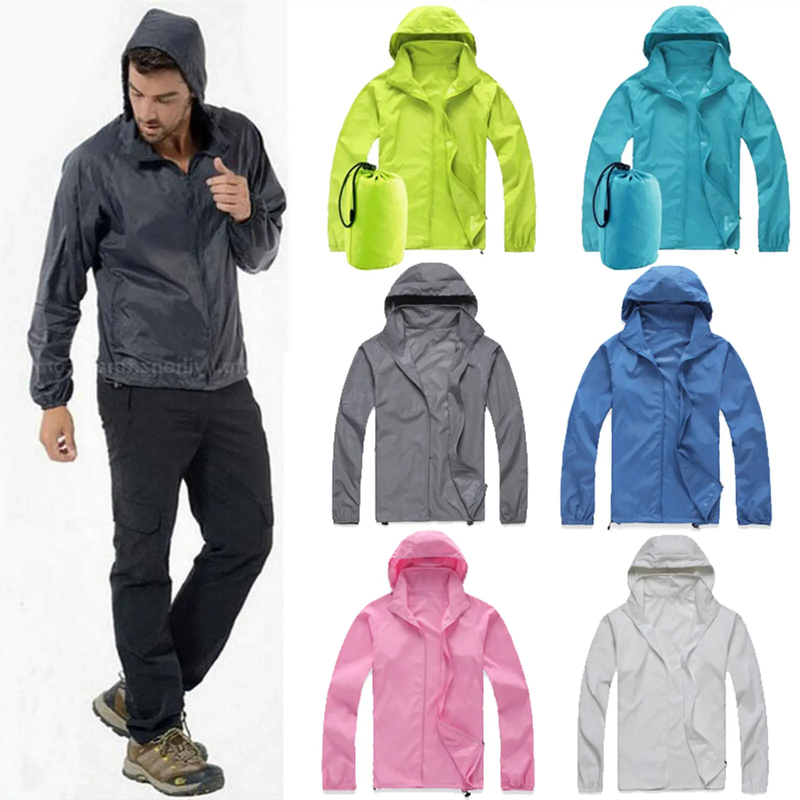 

Womens Men Waterproof Windproof Hoodies Jacket Lightweight Rain Coats Outwear For Unisex Quick-dry