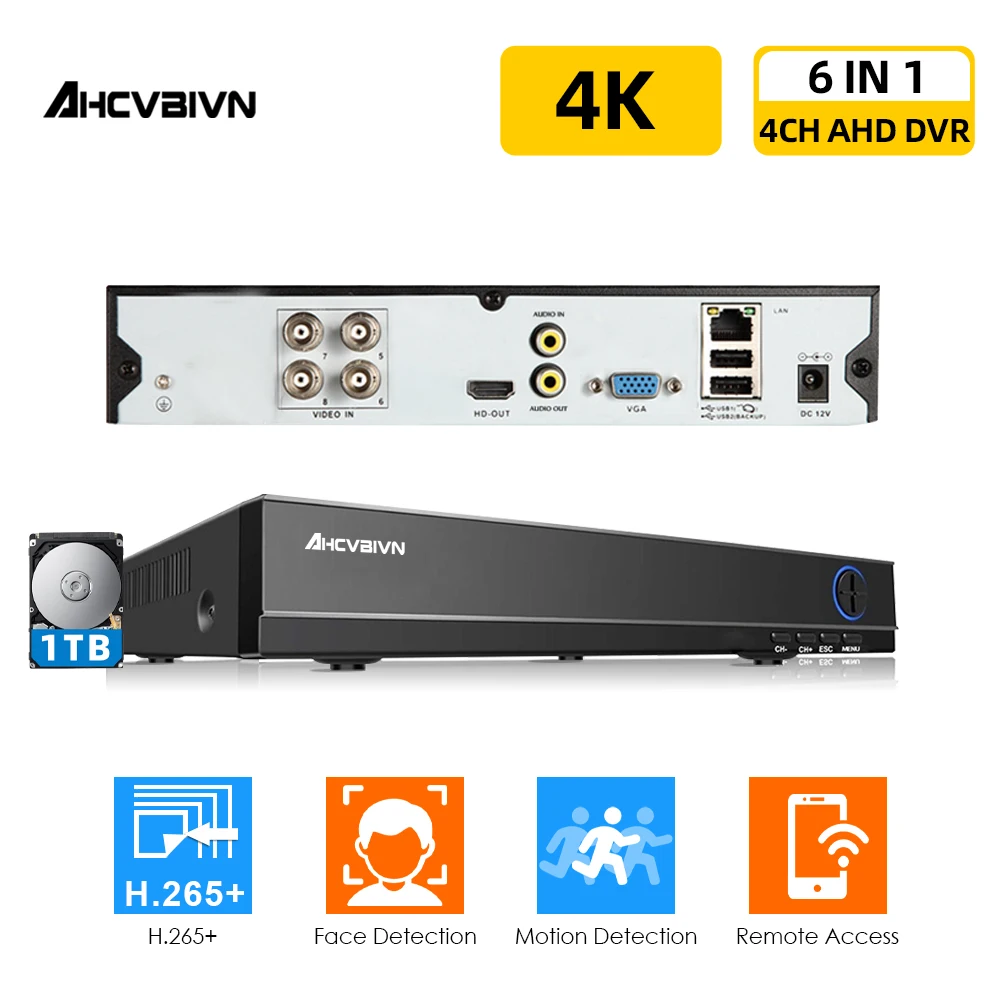 

4-канальный Гибридный видеорегистратор 6 в 1 NVR TVI CVI AHD CCTV DVR видеорегистратор 4K для аналоговой AHD IP-камеры 5 Мп Видеонаблюдение DVR 8 МП