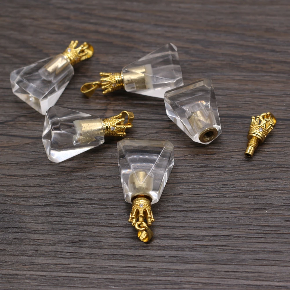 

Natural Stone Semi-precious Stone White Crystal Perfume Bottle Pendant for Making DIY Necklace Accessories Size 32x19x11mm