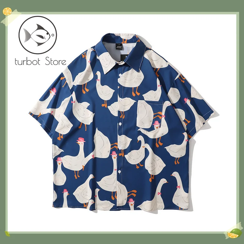 Summer Retro Fun Animal Short-Sleeved Shirt Loose On The Street Oversized Shirt Harajuku Shirt Japanese Fashion