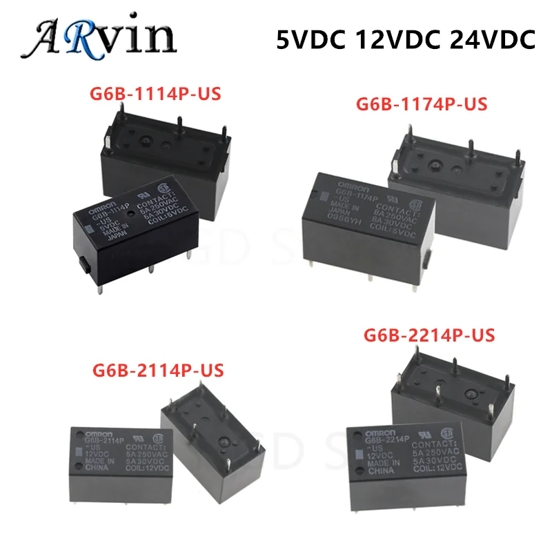 

5Pcs/Lot G6B-1114P 1174P 2214P 2114P-US-5VDC 12VDC 24VDC 5A 8A Original Relay