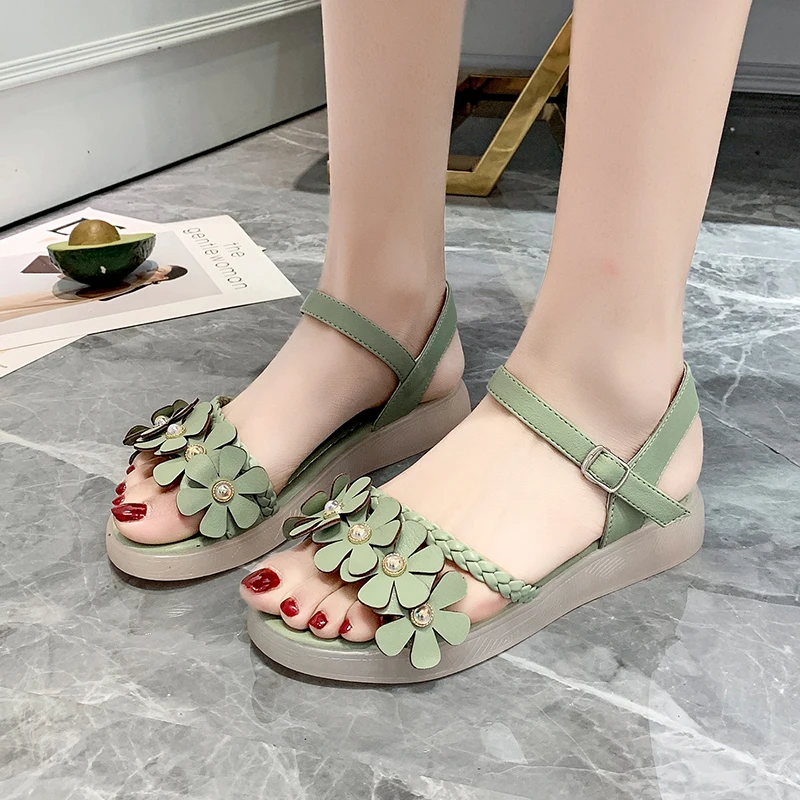 

Fashion Womens Shoes 2021 Female Sandal Clear Heels Luxury Comfort New Summer Girls Elastic Band Flat Beige Low Solid TPR Flora