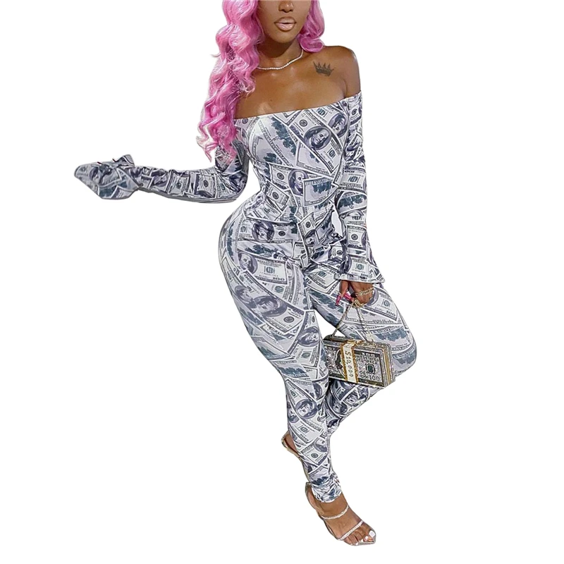 Женский комбинезон FY Осенний с открытыми плечами облегающие эластичные штаны