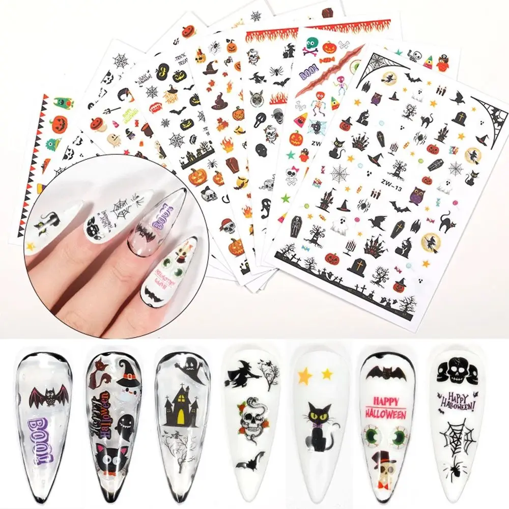 

Self-Adhesive Pumpkin Spider Web DIY Nail Decals Halloween Nail Sticker Nail Art Decorations Manicure Accessories
