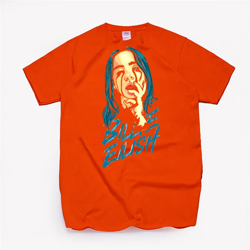 T87A-Orange Для женщин Billie Eilish хлопковая футболка унисекс скейтборд Рождественская Футболка женская одежда для девочек уличная рубашка - Цвет: T87A-Orange