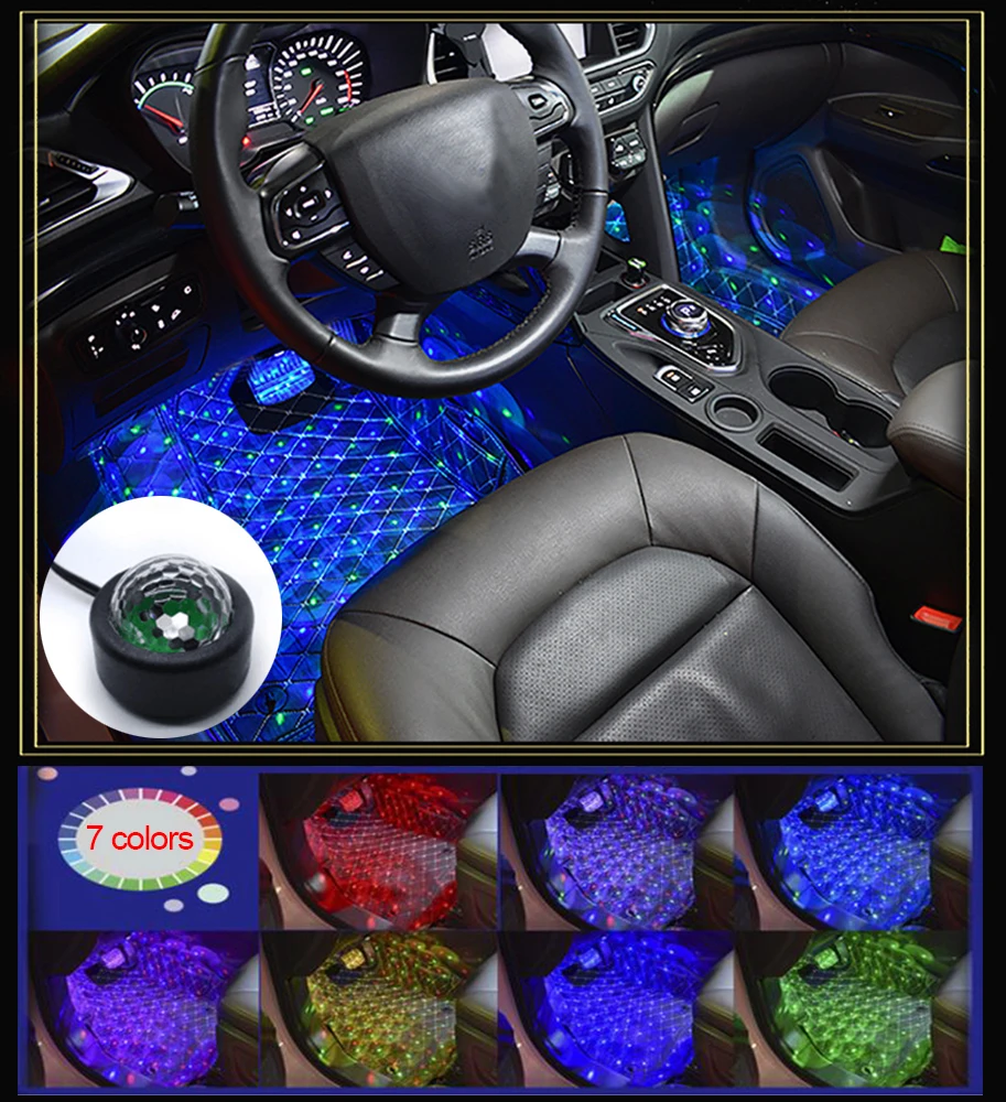 Colorful Mini LED DJ Disco Effect Lights Car Interior Decoration USB Automatic Rotation Voice Control Star Laser Projector Light | Лампы и