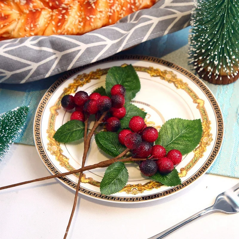 

Artificial Berries 20 Branches with 240 Pieces Fake Holly Berries DIY Christmas Fruit Cherry Branch Party Decoration