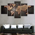 3D Карта мира в стиле ретро, коричневый HD холст, художественная настенная живопись, абстрактная Классическая для гостиной, домашний декор, 5 шт., картина