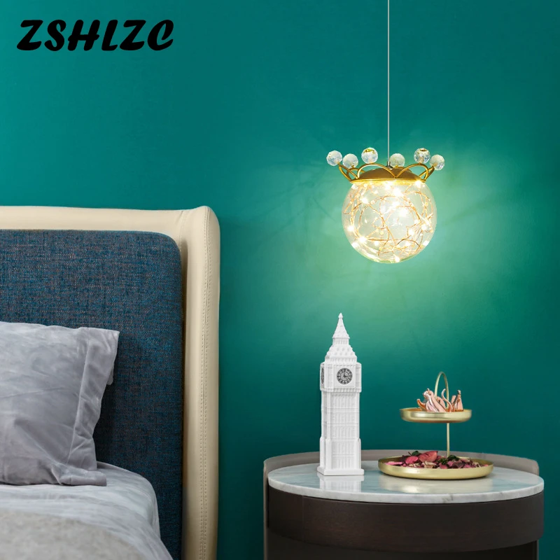 

Led Modern Chandeliers for Bedside Bedroom Creative Hanging Pendant Lamp in the Kitchen Aisle Gold Pink Home Decor Light Fixture