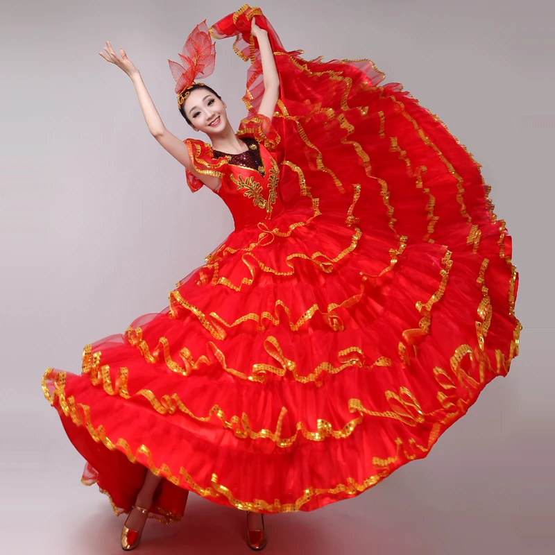 Бальные платья для танцев женский красный испанский костюм фламенко одежда