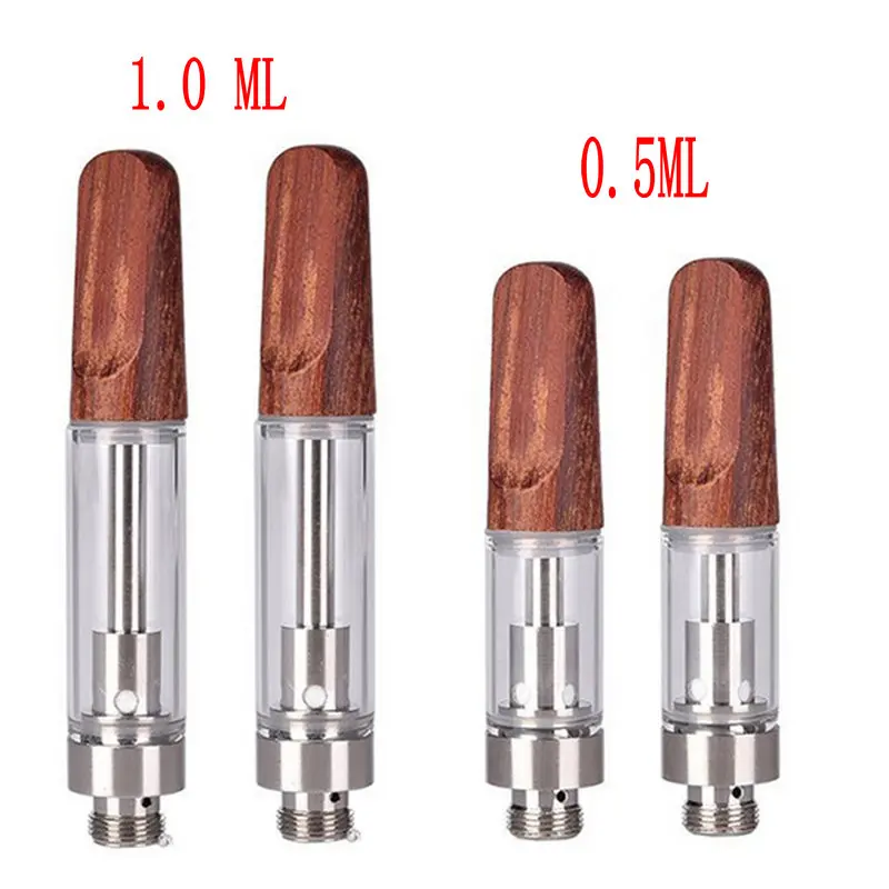 

100Ps,50Ps,20PS/Lot Wooden Mouthpiece CBD Cartridge Vape Pen Ceramic Coil Vaporizer 0.5ml/1.0ml Vapor 510 Thread TH105 Atomizer
