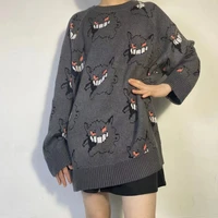 autumn and winter new sweater womens explosive skull monster pattern sweater plus size mid length sweater warm sweater