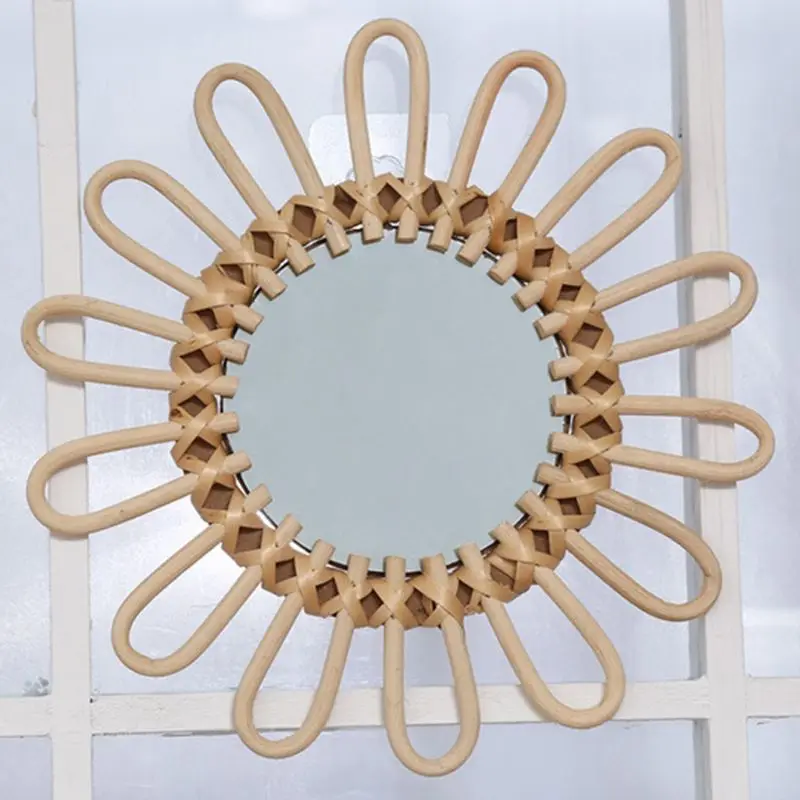 

Rattan Round Makeup Mirror Innovative Art Decor Dressing Bathroom Wall Hanging U2JD
