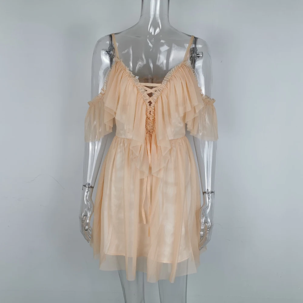 Женское Сетчатое платье с оборками Lofrcy соблазнительное на бретельках короткими