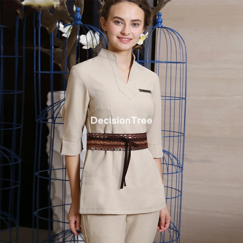 

2022 spa uniforms health service top+pant set women scrub sets beautician costume suits spa uniform sauna foot bath uniform