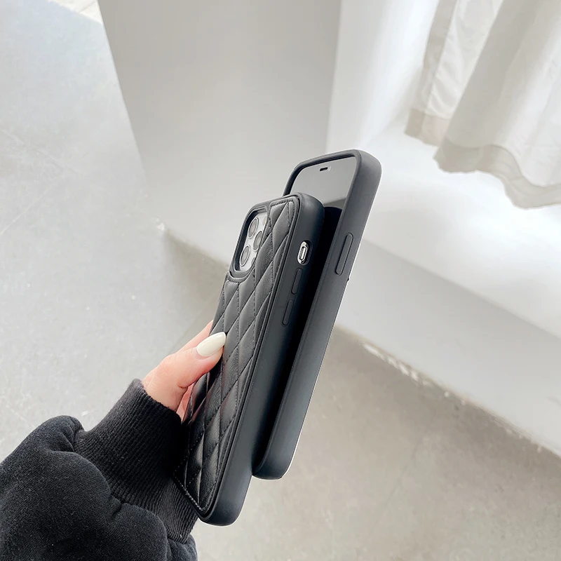 

Leather Lanyard Case For iPhone 12 Pro Max 11 Rhombus Shape Fashion Cover For iPhone 12 Mini 11 Pro Max XS XR X 8 7 Plus