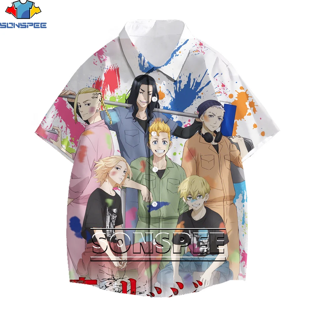 SONSPEE Adventure Anime Tokyo Revengers Manjiro Sano Cartoon Hawaiian Blouse 3D Printing Men Women Man Oversize Shirt Kid Shirts