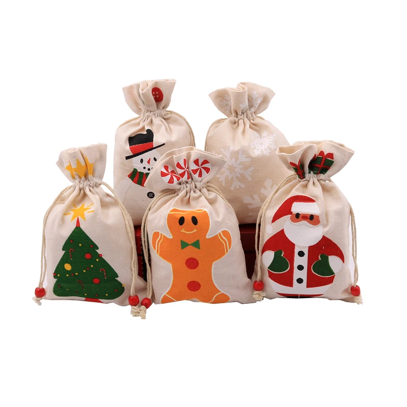 

15*23cm Snowman Santa Clau Snowflake Pattern Cotton Bag Jewelry Packaging Display Drawstring Christmas Gift Storage Bags Pouches
