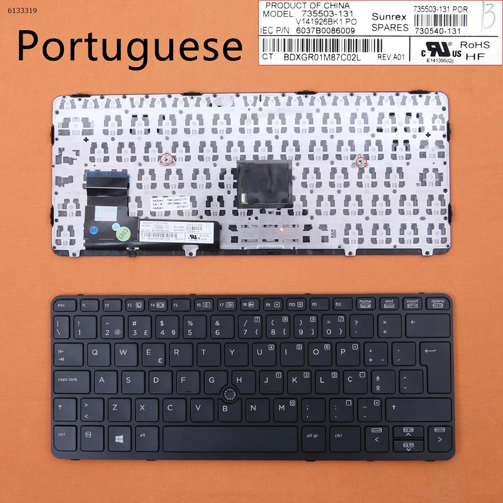 

PO Portuguese New Keyboard for HP Elitebook 820 G1 820 G2 720 G1 720 G2 725 G2 Laptop Black Frame with Pointer NO Backlit
