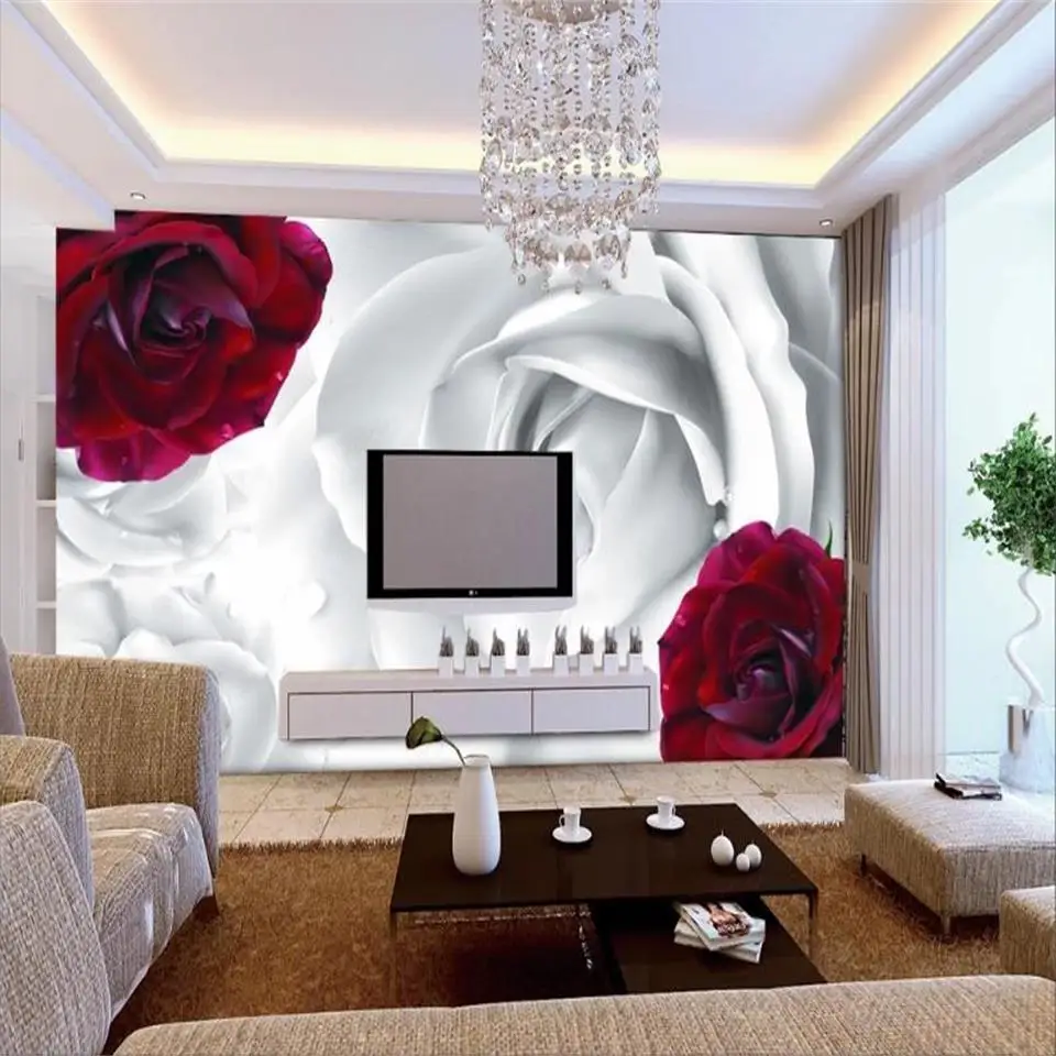 Пользовательский размер 3d фото обои для гостиной белая роза красная молоко Фото