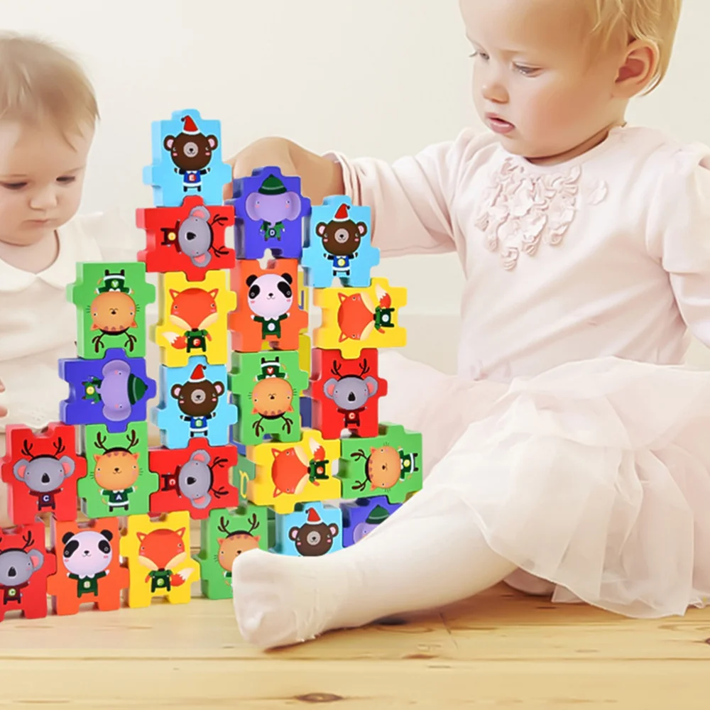 

1 Set of Kids Stacking Games Educational Stacker Toys Animal Building Blocks