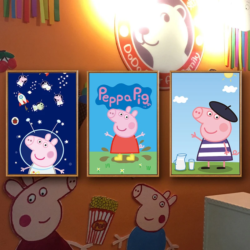 

Cartoon Anime Canvas Painting Pig Peppa Wall Poster Print Mural Picture Children's Room Milk Tea Shop Dessert Shop Decor Cuadros
