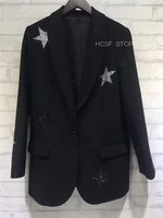 2021 new black women blazer stars rhinestone single button flap pocket casual suit coat