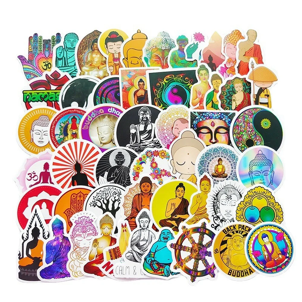 Pegatinas de Budismo de dibujos animados para ni&ntilde;os, calcoman&iacute;as divertidas de Buda para monopat&iacute;n, equipaje, guitarra, port&aacute;til, tel&eacute;fono, juguete, 50/100 Uds.-1