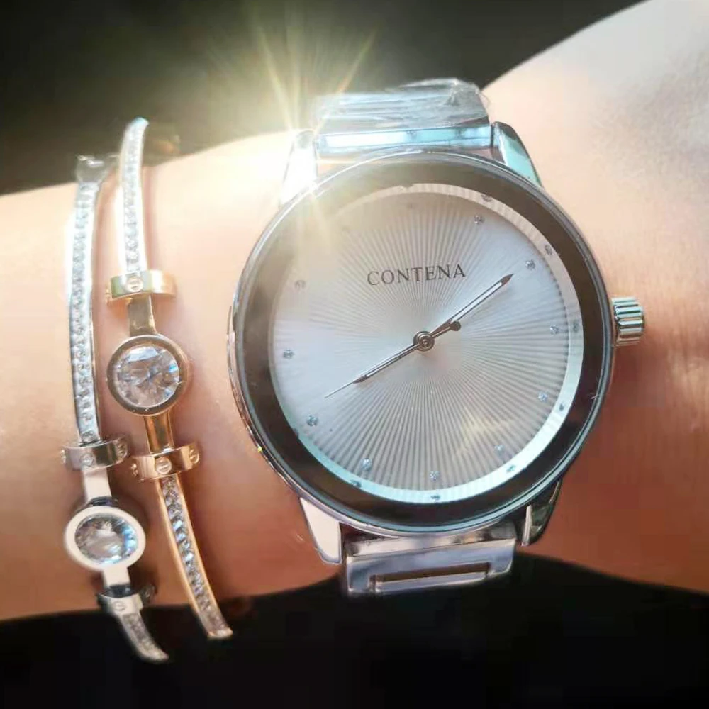 Reloj Mujer 2010 Новые CONTENA женские часы модные серебряные для женского платья подарки