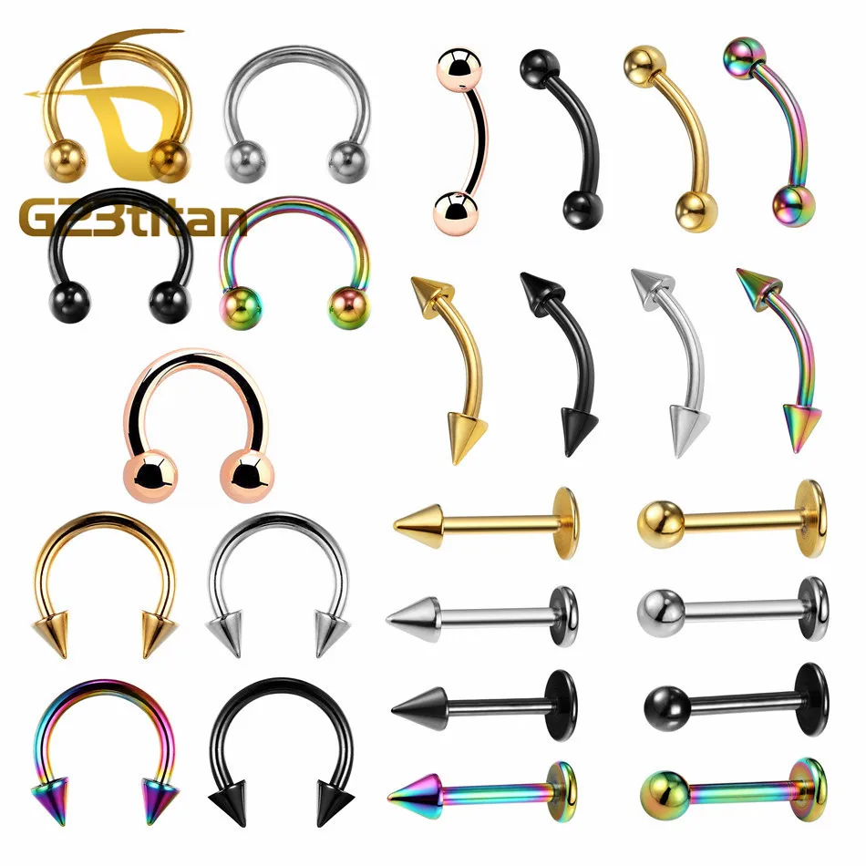 

16G Hypoallergenic Titanium Piercing Rings Horseshoe Circular Curved Barbell Bananabell Labret Stud Captive Beads Body Jewelry