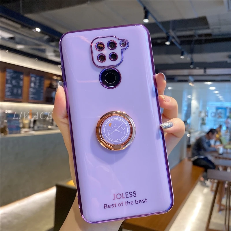 luxury plating silicone ring holder phone case for xiaomi redmi note 11 10 9 8 7 5 pro 8t redmi 9 9c 9a 8 stand coque cover free global shipping