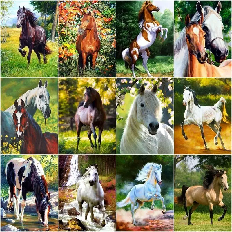 

GATYZTORY Painting By Numbers Horse HandPainted Pictures By Number Animal On Canvas Home Decoration DIY Gift Wall Art
