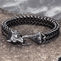 bracelet men stainless steel vintage black wolf head cuban chain hand wristband male fashion jewelry wholesale accessories gifts