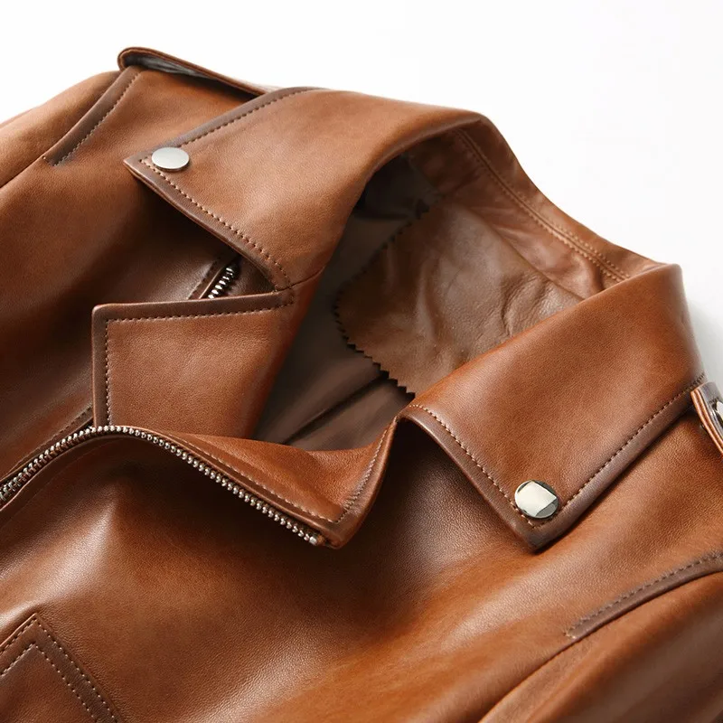 JAZZEVAR 2023 New High Fashion Street Women Real Sheep Skin Leather Jacket Oil wax Genuine Leather Slim fit Motorcycle Jackets