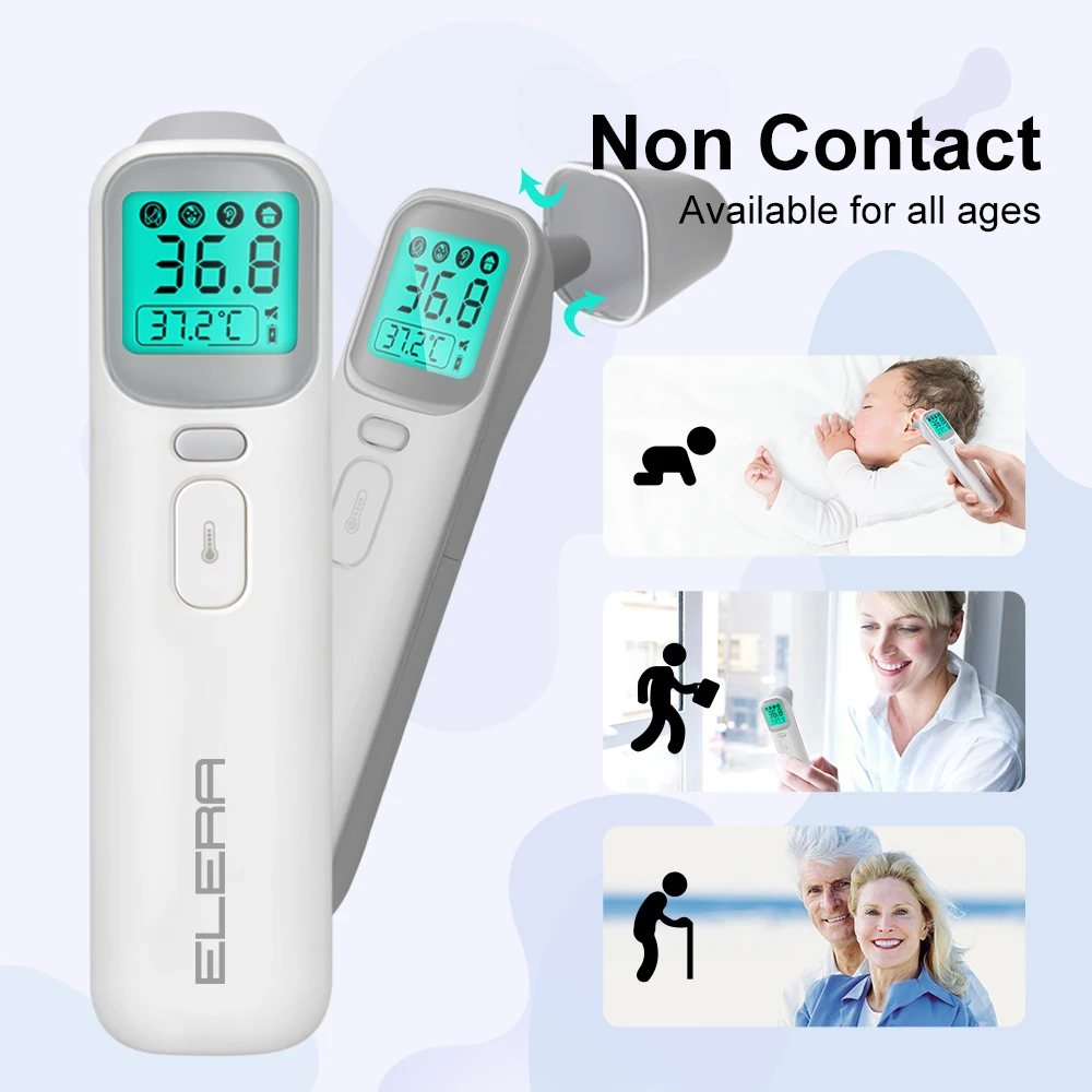 ELERA Бесконтактный термометр для измерения температуры тела инфракрасный цифровой ЖК-дисплей младенца на лбу и в ухе IR взрослых детей