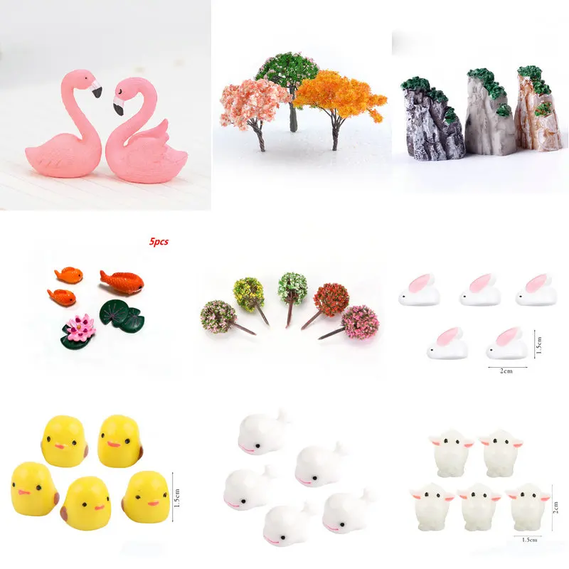 Фламинго животное свинья дерево бонсай мясистые украшения мох микро ландшафт