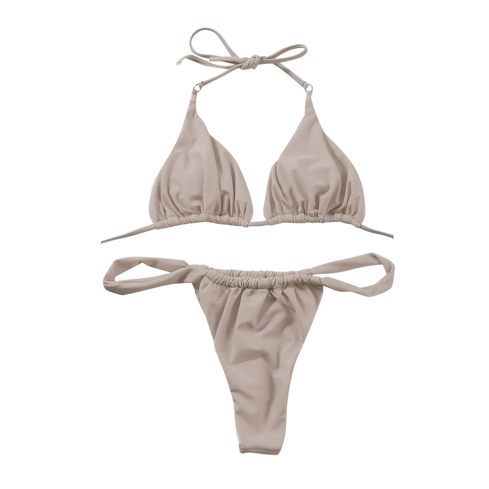 

Sexy Brazilian Bikini 2021 Women Swimwear Solid Push Up High Cut Lace Up Halter Bikini Set Female Two Piece Swimsuit Bather