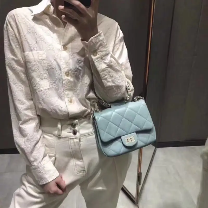 Круглая сумка с ручкой в виде цепочки для женщин кожа клетчатая Роскошные сумки