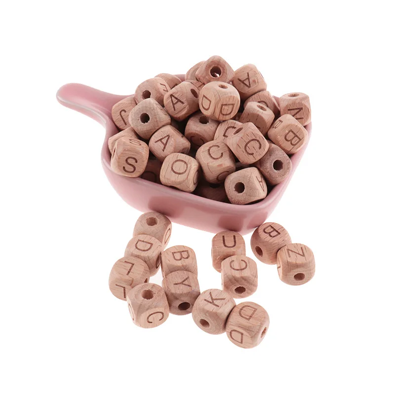 500 Uds letras de madera para beb&eacute;s cuentas de madera de haya beb&eacute; mordedor de madera de grado alimenticio para dientes juguetes de madera sin BPA-0