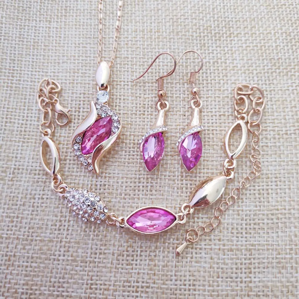 

925 sterling silver necklace earrings bracelet set ladies angel elves gold rose red crystal engagement bride Christmas gift S059