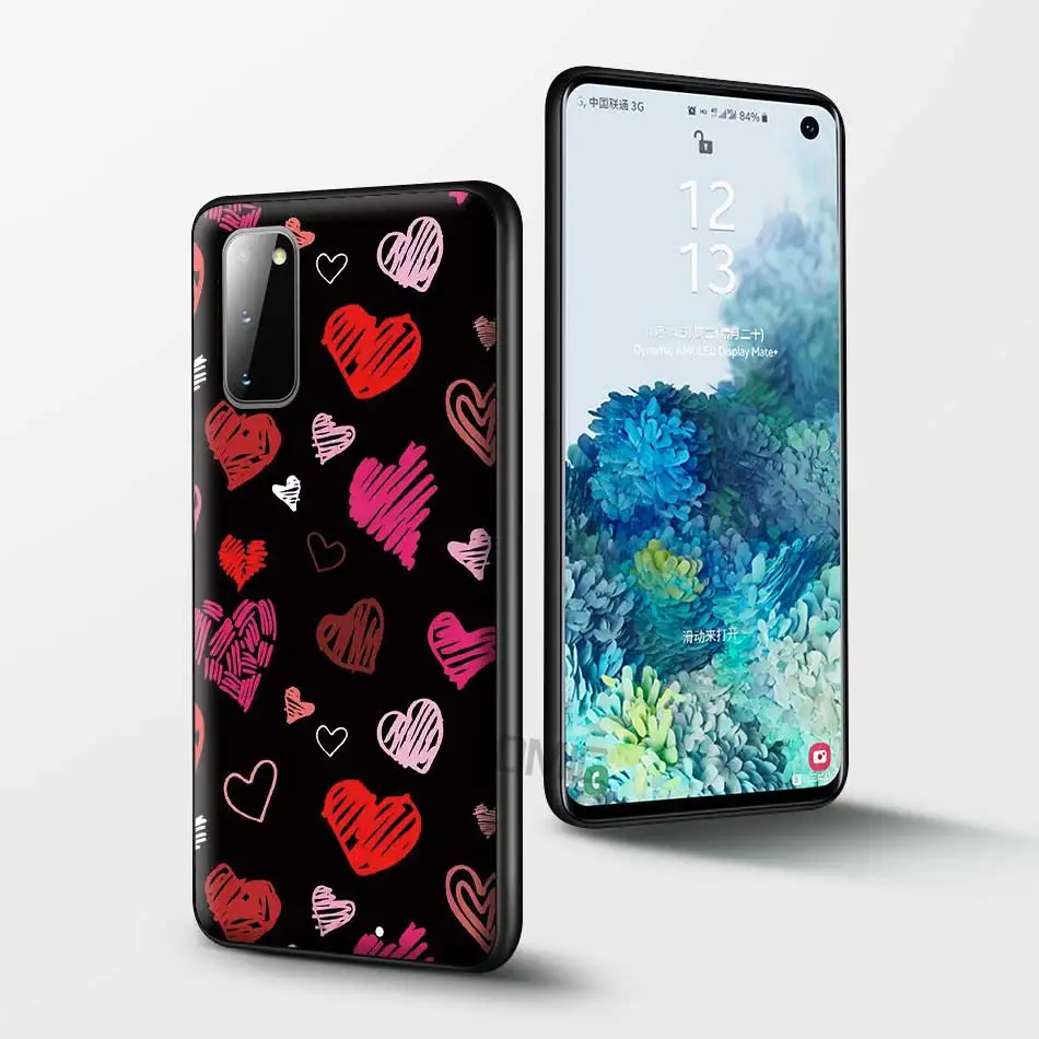 

Love Heart Black Case for Samsung Galaxy S20 FE S21 S10 Note 20 Ultra S9 Plus S8 10 Lite S10e 9 TPU Soft Cover